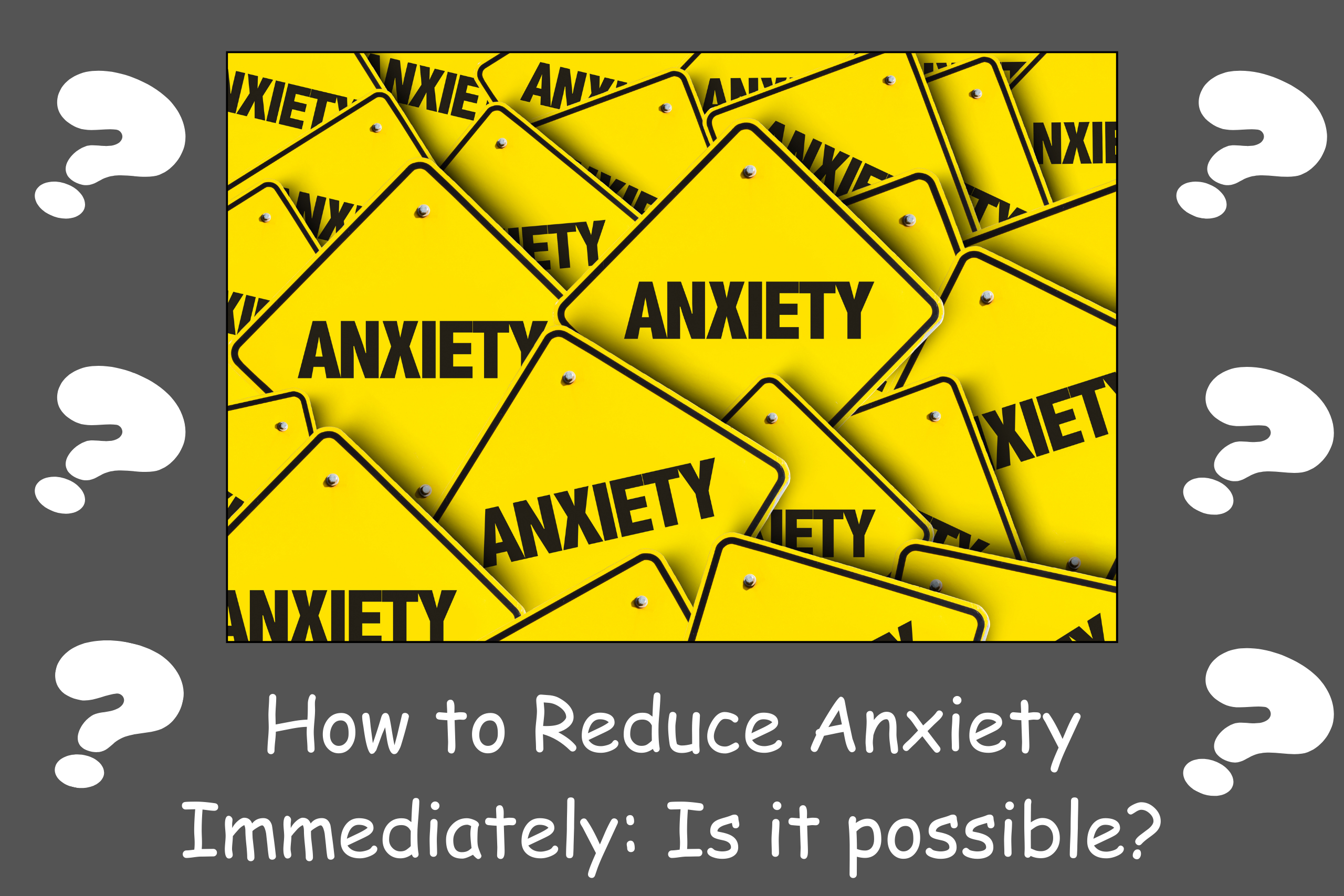 Picture showing lots of yelling signs saying anxiety. Question marks that express a need for an answer with a great background.